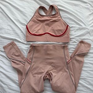 Fabletics Blush Pink Sports Bra with Red Trim